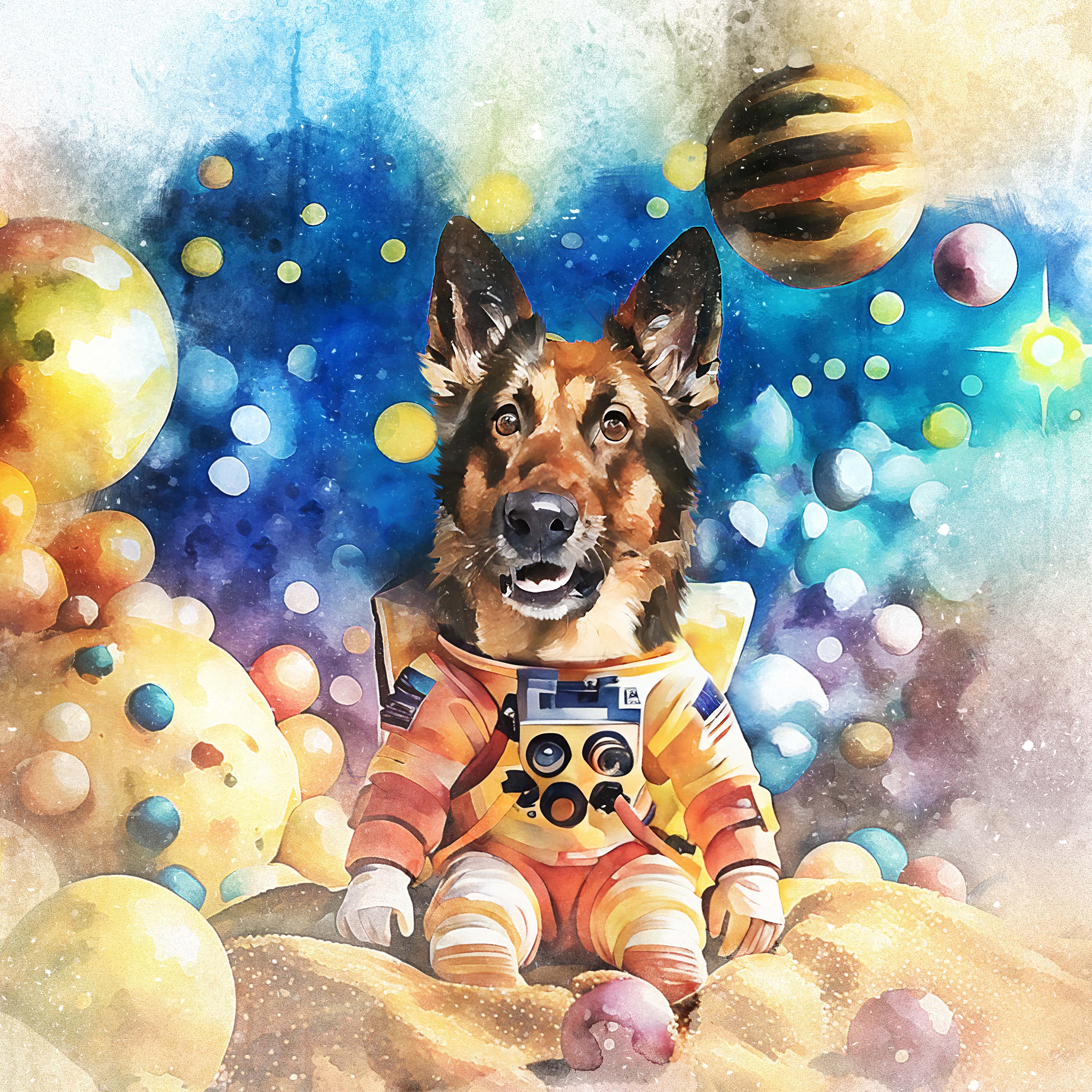 Watercolor Pet Art - Astronaut Adventure (AA)