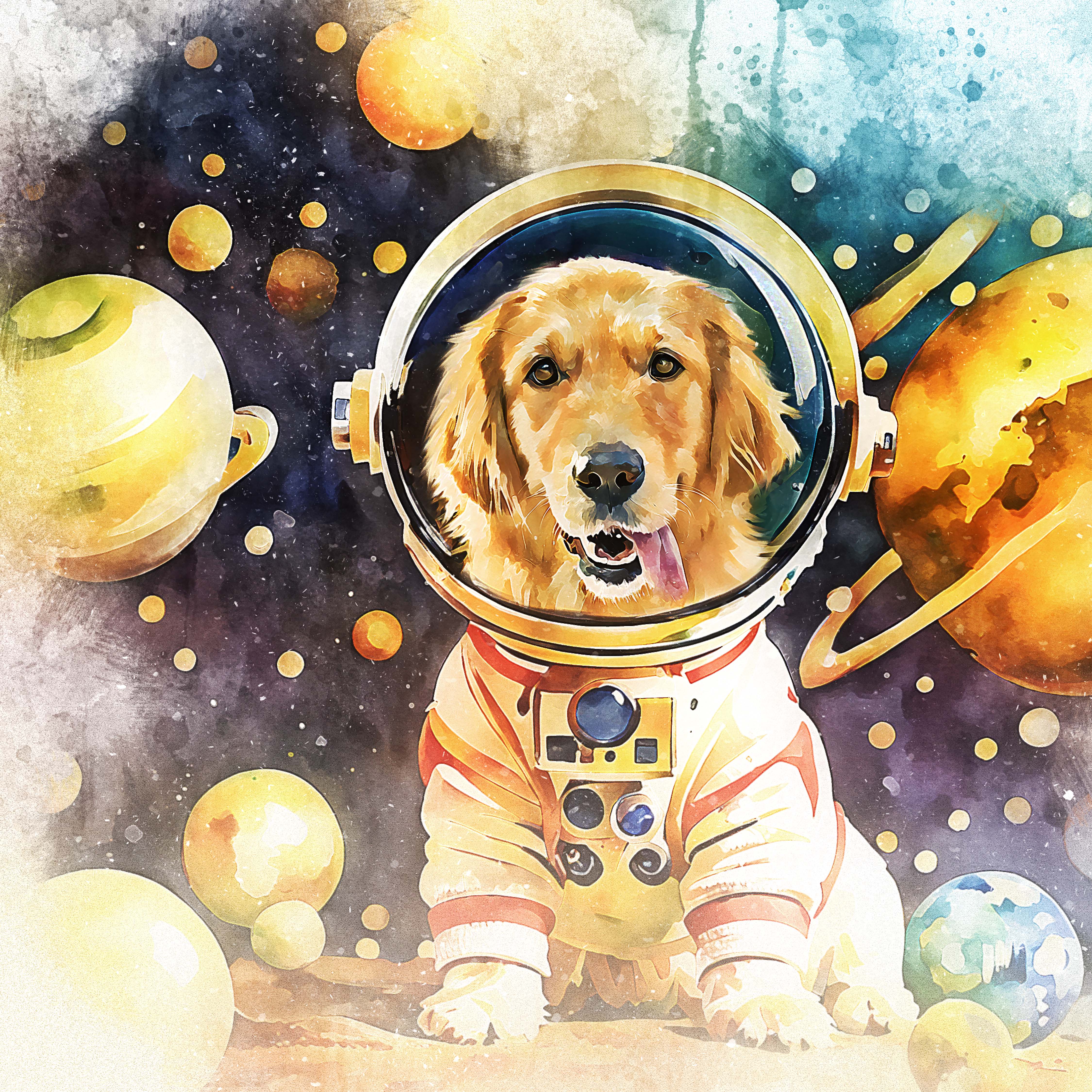 Watercolor Pet Art - Astronaut Adventure (AA)