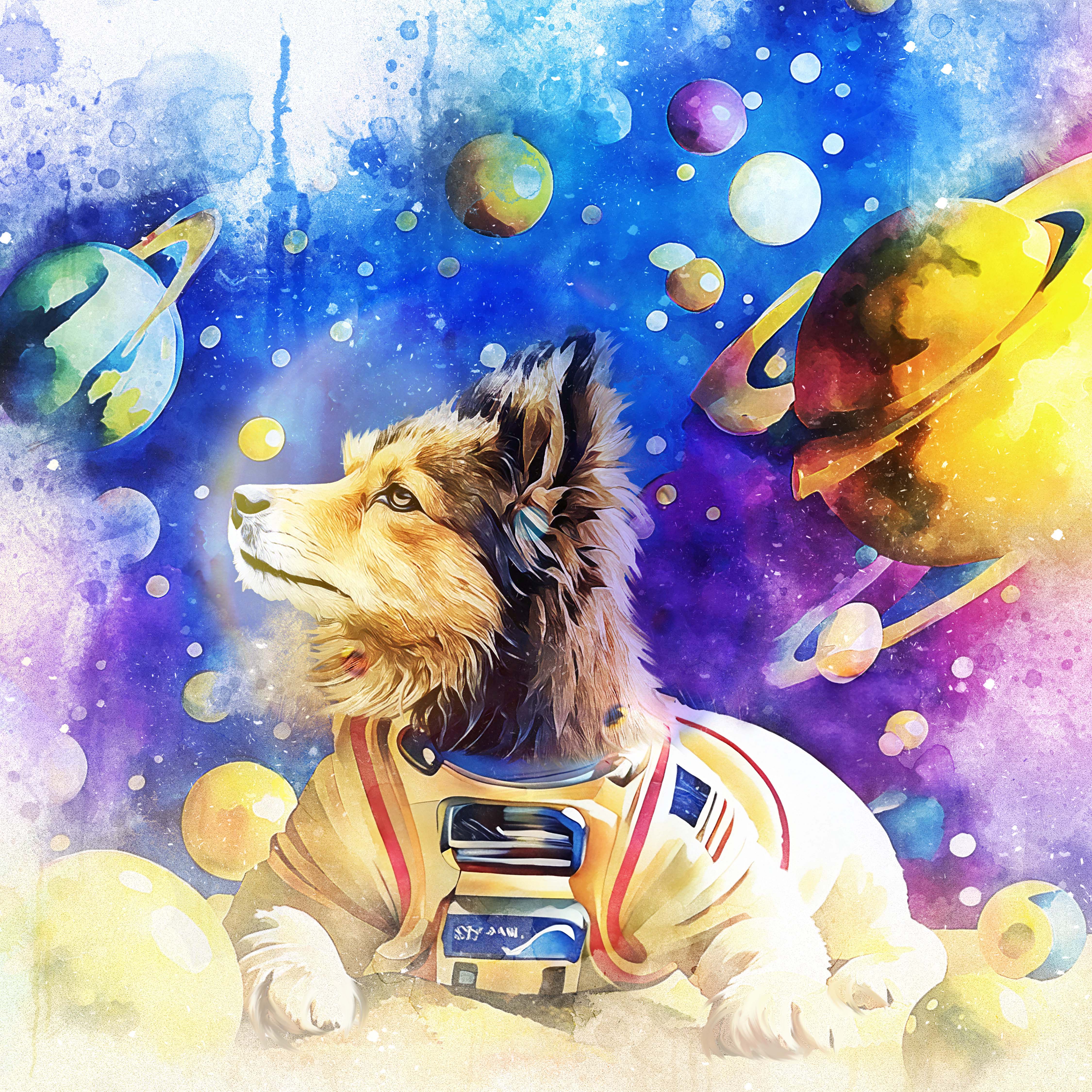 Watercolor Pet Art - Astronaut Adventure (AA)